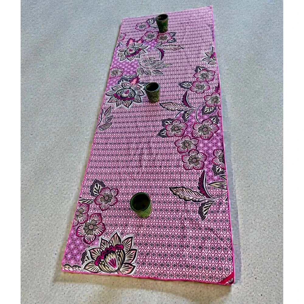 Prana Pink Floral Table Runner Batik Design Accent Dining Kitchen Decor 72x26 in